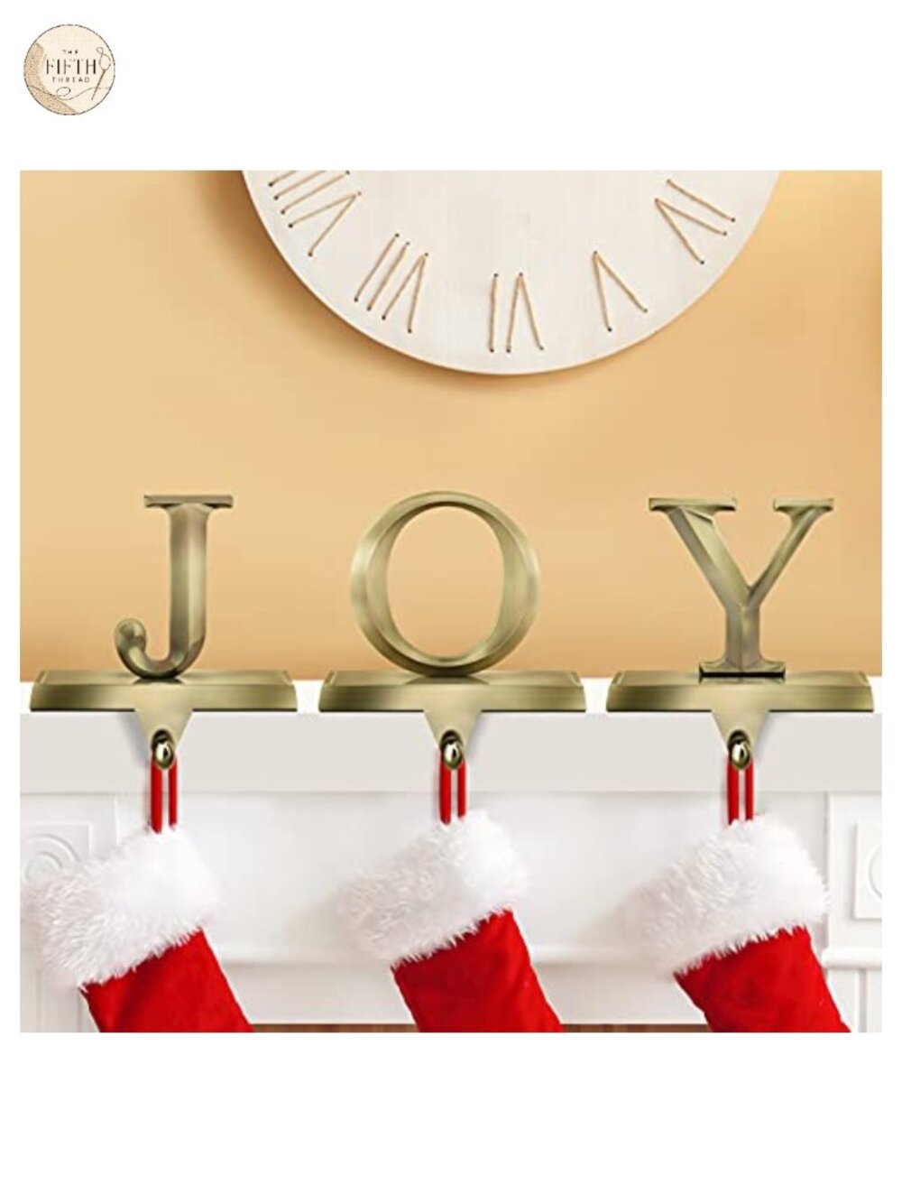 Metal Christmas Stocking Holders Set of 3 JOY Mantel Clips Hooks